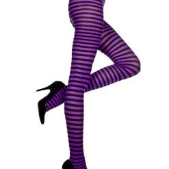 Spirit Halloween Black and Purple Striped Tights