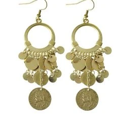 Spirit Halloween Goldtone Coin Greek Goddess Earrings