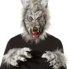 Spirit Halloween Grey Faux Fur Wolf Full Mask with Hands