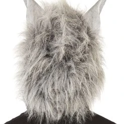 Spirit Halloween Grey Faux Fur Wolf Full Mask with Hands -Cheap Trick Or Treat Hub Store 01031152 c