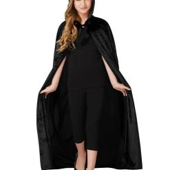 Spirit Halloween Kids Black Velvet Hooded Cape