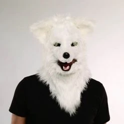 Spirit Halloween Moving Mouth White Wolf Full Mask -Cheap Trick Or Treat Hub Store 01271527 AVS