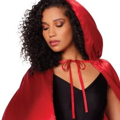 Spirit Halloween Red Satin Hooded Womens Cape -Cheap Trick Or Treat Hub Store 01277581 c