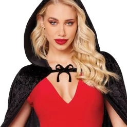 Spirit Halloween Black Velvet Hooded Womens Cape -Cheap Trick Or Treat Hub Store 01279561 c