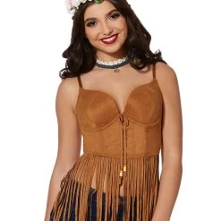 Spirit Halloween Adult Brown Suede Fringe Top