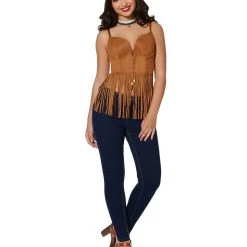 Spirit Halloween Adult Brown Suede Fringe Top -Cheap Trick Or Treat Hub Store 01315100 c