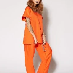 Spirit Halloween Adult Got Busted Orange Prisoner Costume -Cheap Trick Or Treat Hub Store 01340173 c