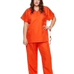Spirit Halloween Adult Got Busted Orange Prisoner Plus Size Costume