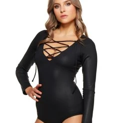 Spirit Halloween Adult Black Lace Up Bodysuit