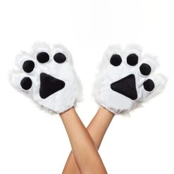 Spirit Halloween White Faux Fur Animal Paw Gloves