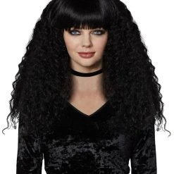 Spirit Halloween Black Crimped Wig with Bangs