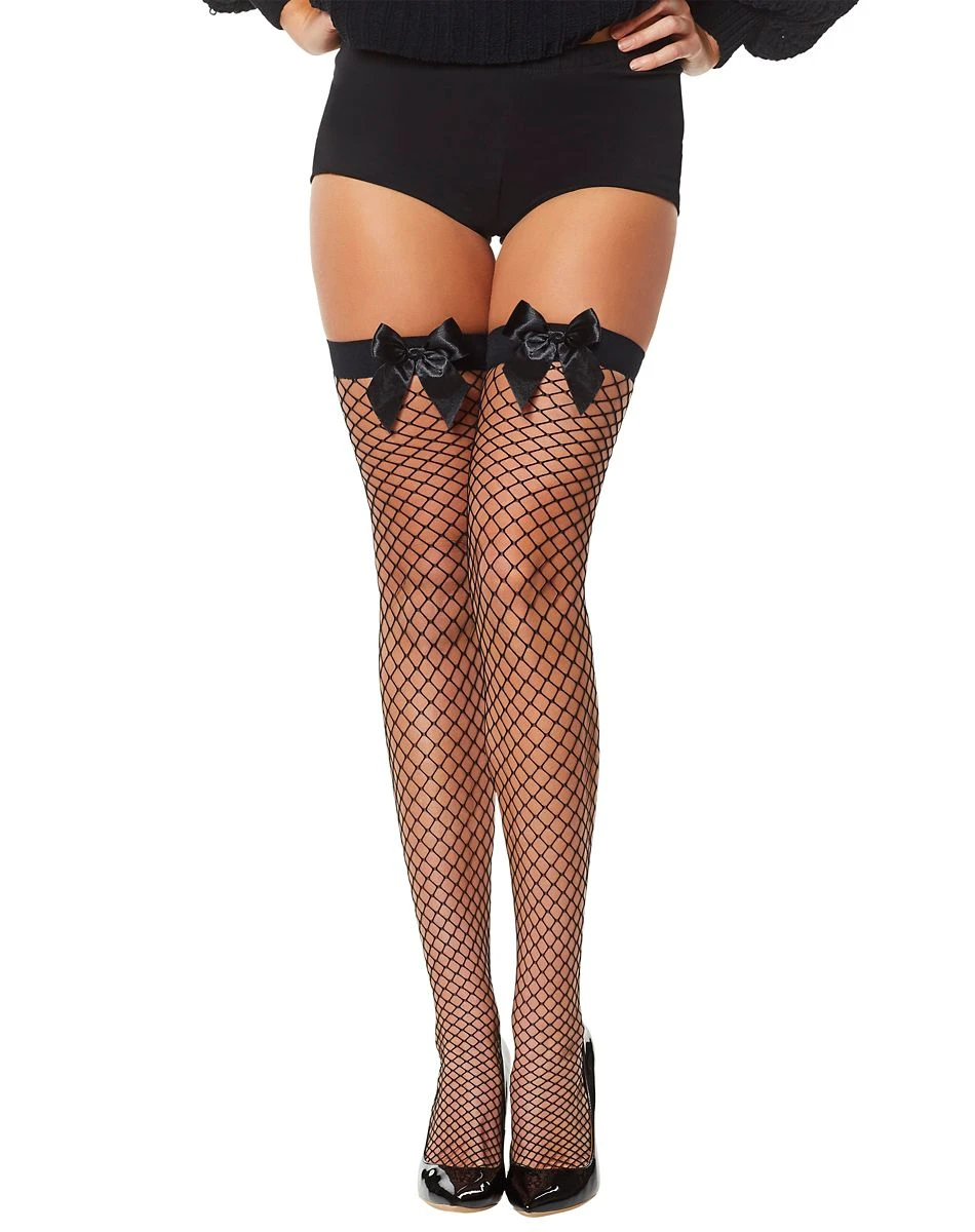 Spirit Halloween Black Bow Fishnet Thigh High Stockings 1 Spirit Halloween Black Bow Fishnet Thigh High Stockings