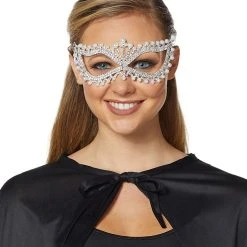 Spirit Halloween Rhinestone Pearl Eye Half Mask