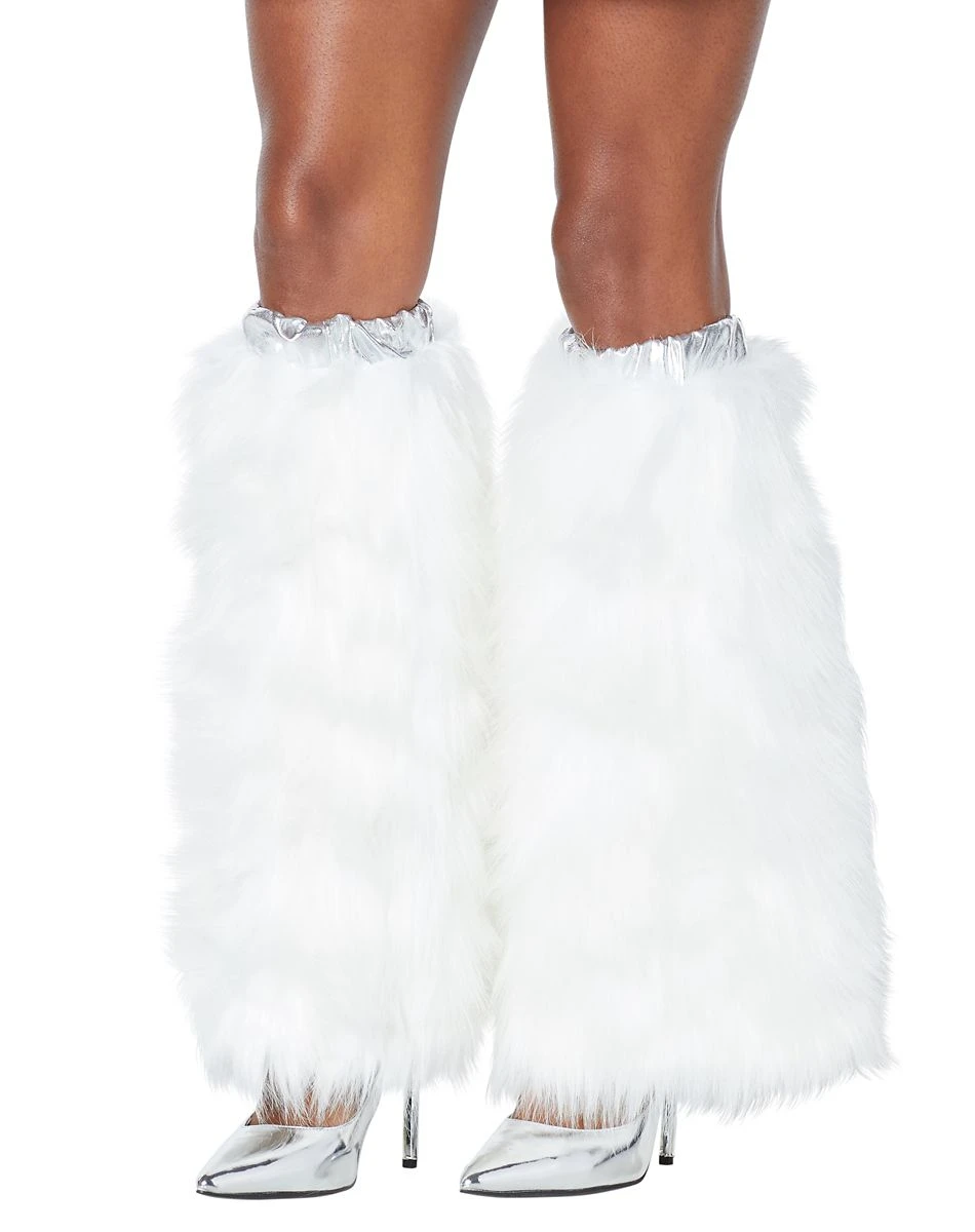 Spirit Halloween White Faux Fur Leg Warmers 2 Spirit Halloween White Faux Fur Leg Warmers - Image 2