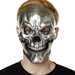 Spirit Halloween Silver Metallic Skull Half Mask