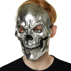 Spirit Halloween Silver Metallic Skull Half Mask -Cheap Trick Or Treat Hub Store 01429240 c