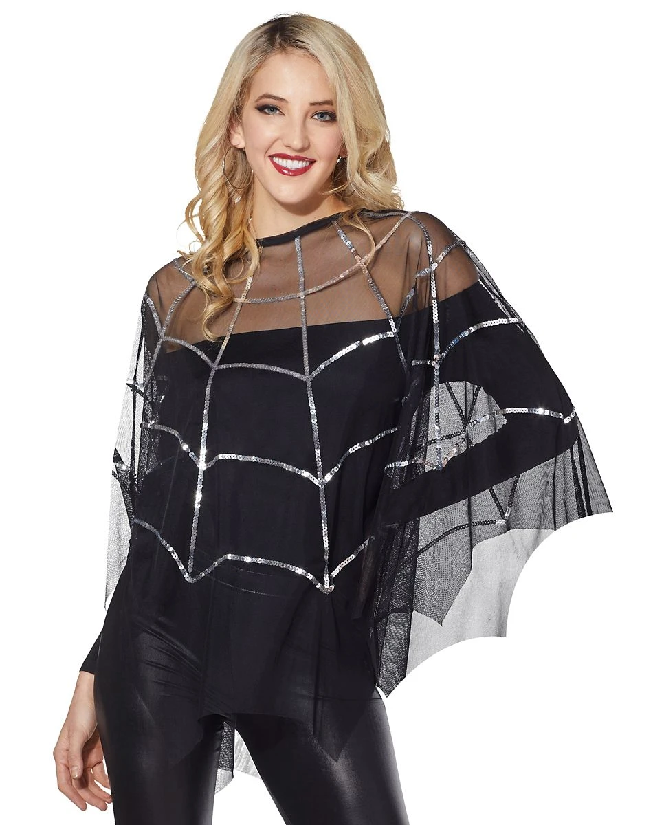 Spirit Halloween Adult Sequin Spiderweb Poncho 2 Spirit Halloween Adult Sequin Spiderweb Poncho - Image 2