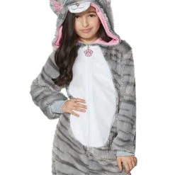 Spirit Halloween Kids Faux Fur Cat One-Piece Costume -Cheap Trick Or Treat Hub Store 01459536 c