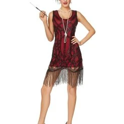 Spirit Halloween Adult Burgundy Beaded Flapper Dress