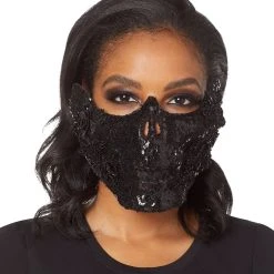 Spirit Halloween Black Skeleton Sequin Half Mask
