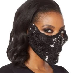 Spirit Halloween Black Skeleton Sequin Half Mask -Cheap Trick Or Treat Hub Store 01473255 c