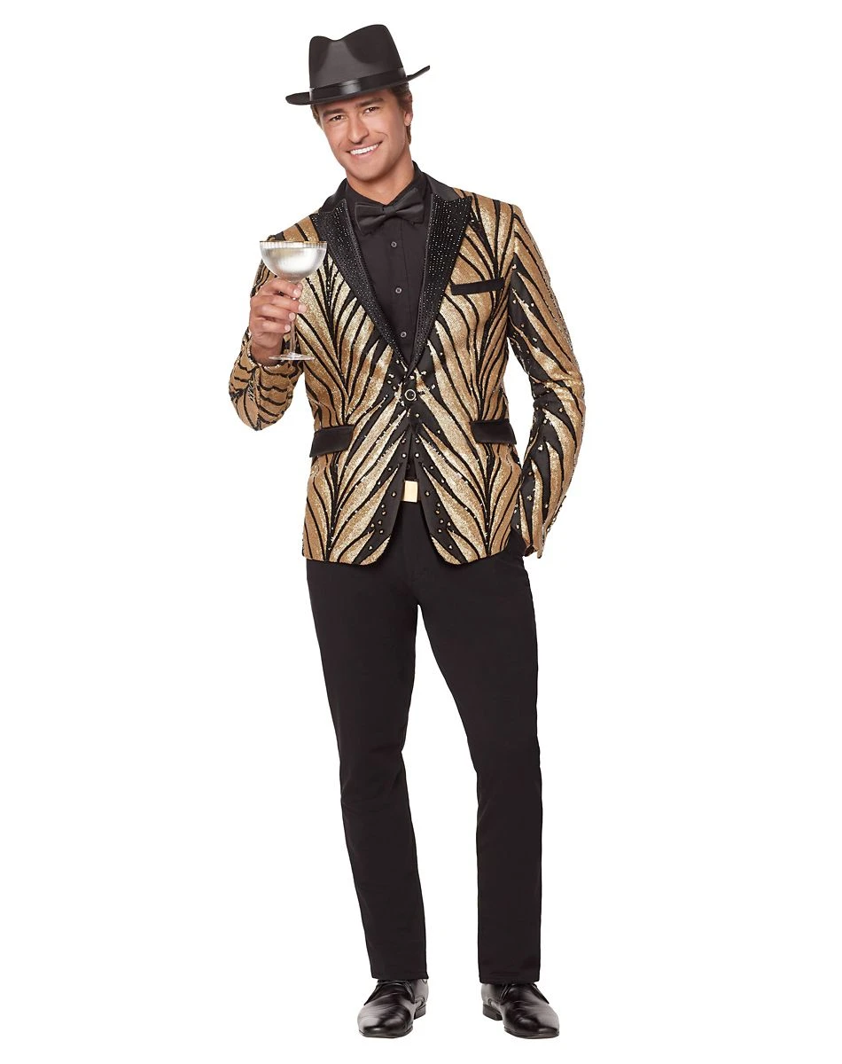 Spirit Halloween Adult '20s Gold and Black Jacket 1 Spirit Halloween Adult '20s Gold and Black Jacket