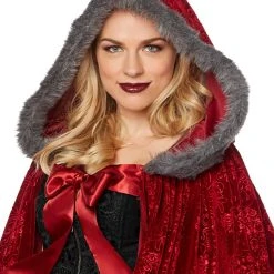 Spirit Halloween Adult Faux Fur Red Riding Hood Cape Deluxe -Cheap Trick Or Treat Hub Store 01492297 c
