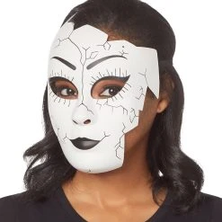 Spirit Halloween Broken Doll Half Mask -Cheap Trick Or Treat Hub Store 01497213 c