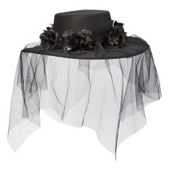 Spirit Halloween Black Veiled Day of the Dead Flower Hat