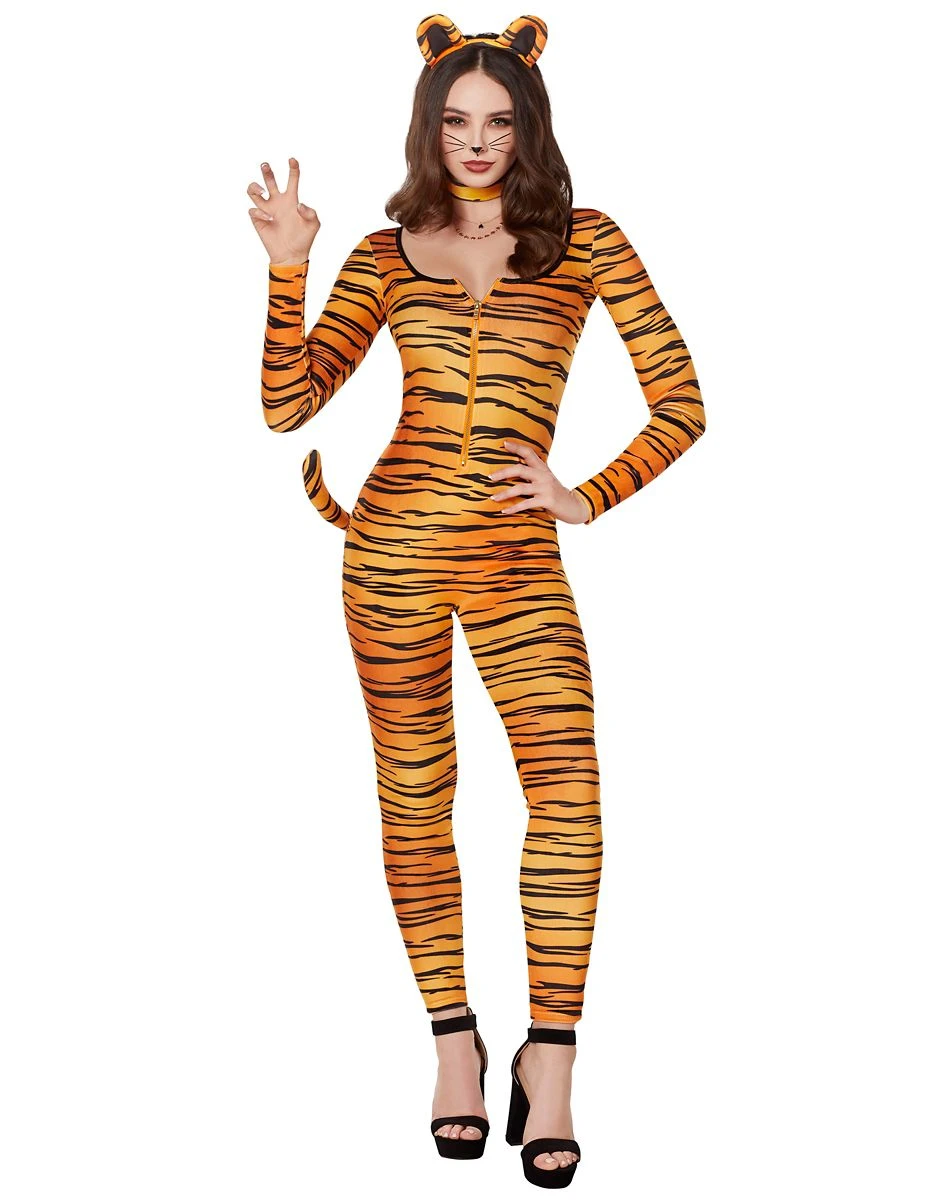 Spirit Halloween Adult Tiger Catsuit Costume 1 Spirit Halloween Adult Tiger Catsuit Costume
