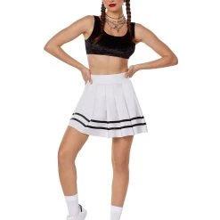 Spirit Halloween White Striped Pleated Cheerleader Skirt 5 Spirit Halloween White Striped Pleated Cheerleader Skirt -Cheap Trick Or Treat Hub Store 01522218 c