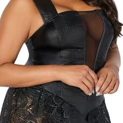 Spirit Halloween Adult Faux Leather and Lace Plus Size Bodysuit -Cheap Trick Or Treat Hub Store 01522531 c