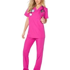 Spirit Halloween Adult Magenta Medical Scrubs Costume