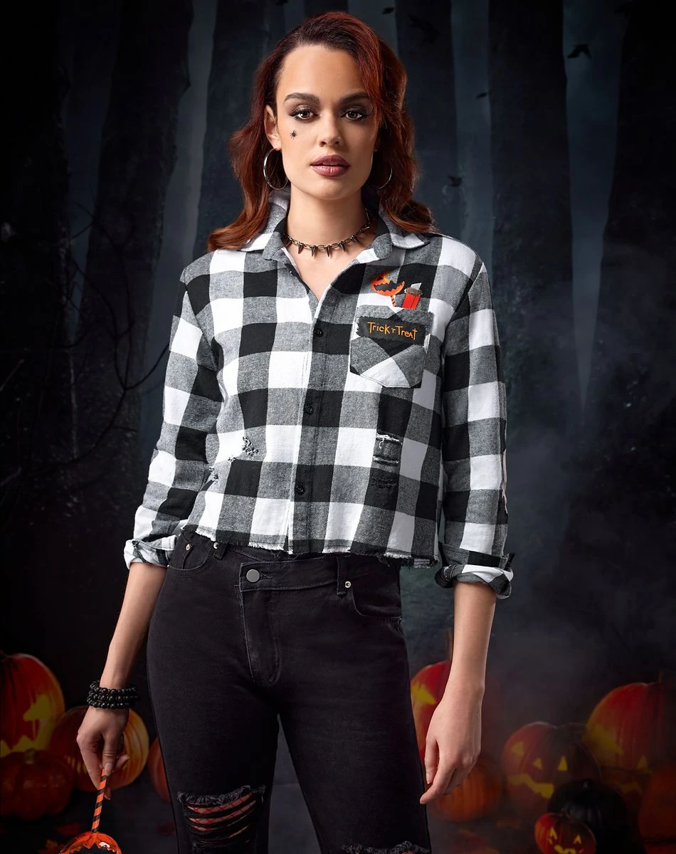 Spirit Halloween Adult Flannel Shirt - Trick 'r Treat 1 Spirit Halloween Adult Flannel Shirt - Trick 'r Treat