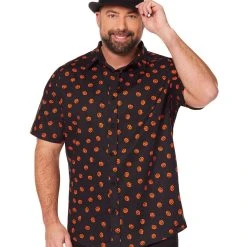 Spirit Halloween Pumpkin Print Button Down Plus Size Shirt