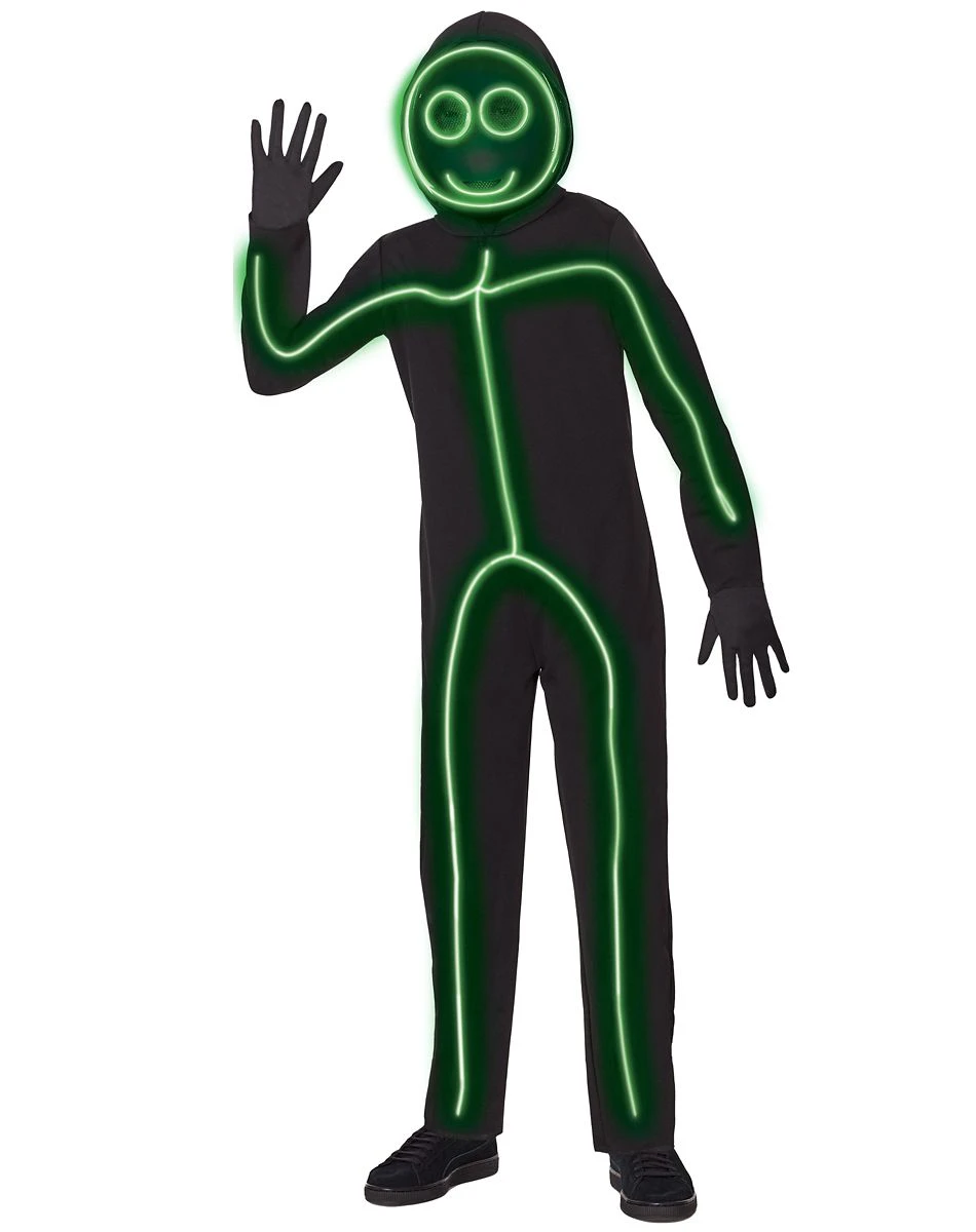 Spirit Halloween Kids Light-Up EL Wire Green Stick Figure Costume 1 Spirit Halloween Kids Light-Up EL Wire Green Stick Figure Costume