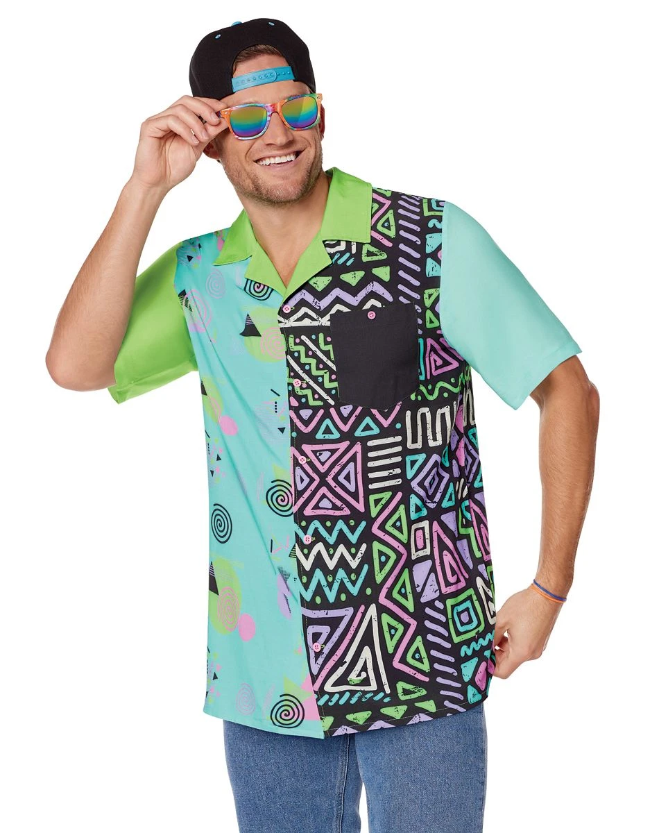 Spirit Halloween Adult '80s Button Down Shirt 1 Spirit Halloween Adult '80s Button Down Shirt