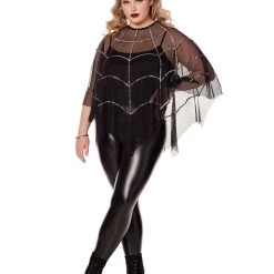 Spirit Halloween Adult Sequin Spider Web Plus Size Poncho