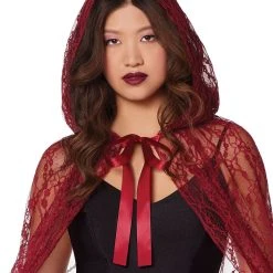 Spirit Halloween Adult Burgundy Lace Cape -Cheap Trick Or Treat Hub Store 01574193 c