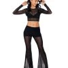 Spirit Halloween Black Mesh Rhinestone Top and Pants Set