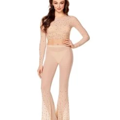 Spirit Halloween Beige Mesh Rhinestone Top and Pants Set