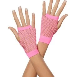 Spirit Halloween Neon Pink Short Fishnet Gloves