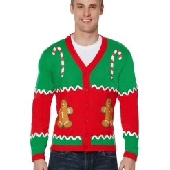 Spirit Halloween Adult Gingerbread Ugly Christmas Sweater Cardigan