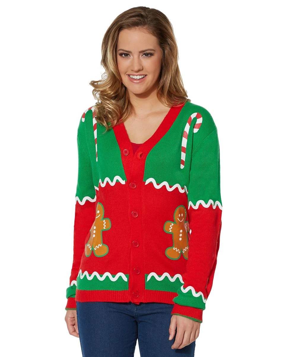 Spirit Halloween Adult Gingerbread Ugly Christmas Sweater Cardigan 2 Spirit Halloween Adult Gingerbread Ugly Christmas Sweater Cardigan - Image 2