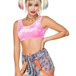 Spirit Halloween Velour Harley Quinn Crop Top - Birds of Prey
