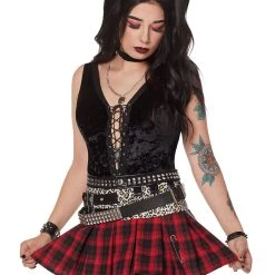 Spirit Halloween Black Velvet Lace-Up Front Bodysuit